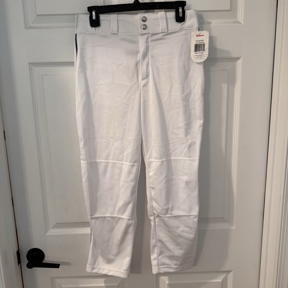 NEW Wilson Youth Classic Relaxed Fit Piped Baseball Pants-Large White | Blue‎
